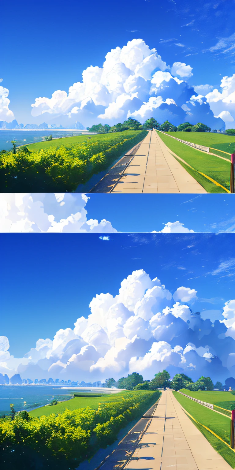 masterpiece, top-quality, (extremely detailed CG unified 8k wallpaper) (top-quality), (The best illustrations), (best shade)、jogging tracks, Super Meticulous, blue-sky、Variety of clouds、Wonderfully beautiful