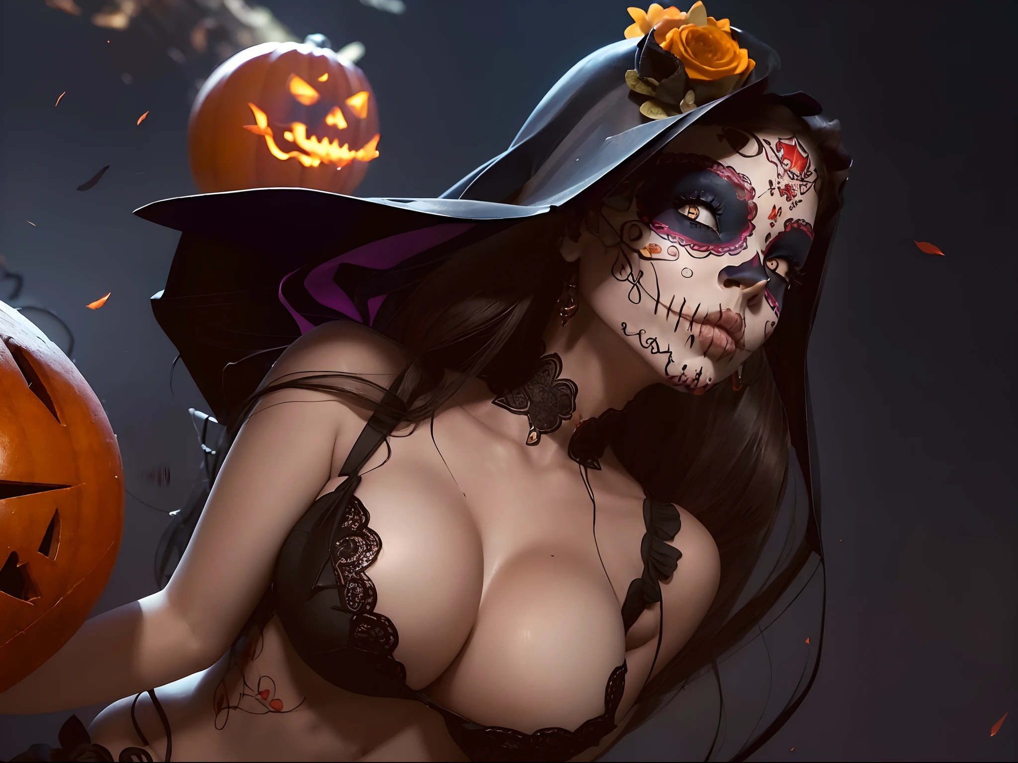 (((catrina))) ((dia de muertos)) ((sentada en una  calabaza de dulce))(((enormes tetas))) 8k,((cuerpo completo))(((Amazing tits)))caliente, hermosa,((Hornie)), 8k, hiperrealista todo como un motor irreal trazado de rayos render ((estilo humano hiperealista)),(((Empty dark background))). hiperrealista todo como un motor irreal trazado de rayos render estilo humano realista ,(((Empty dark background)))., Suavemente iluminado, Intimo exquisito detalle, foco nítido, intrincadamente detallado, rewarded photography, small-catchlight, bajo contraste, alta nitidez, facial-symmetry, profundidad de campo, cinematic background, Renderizado del motor irreal, Imagen central, dream-like, Suavemente iluminado, intimo, imagen de cuerpo completo ,cuerpo completo,((tetona)),((piernas torneadas)) perfect ass ecchi full body skull candy