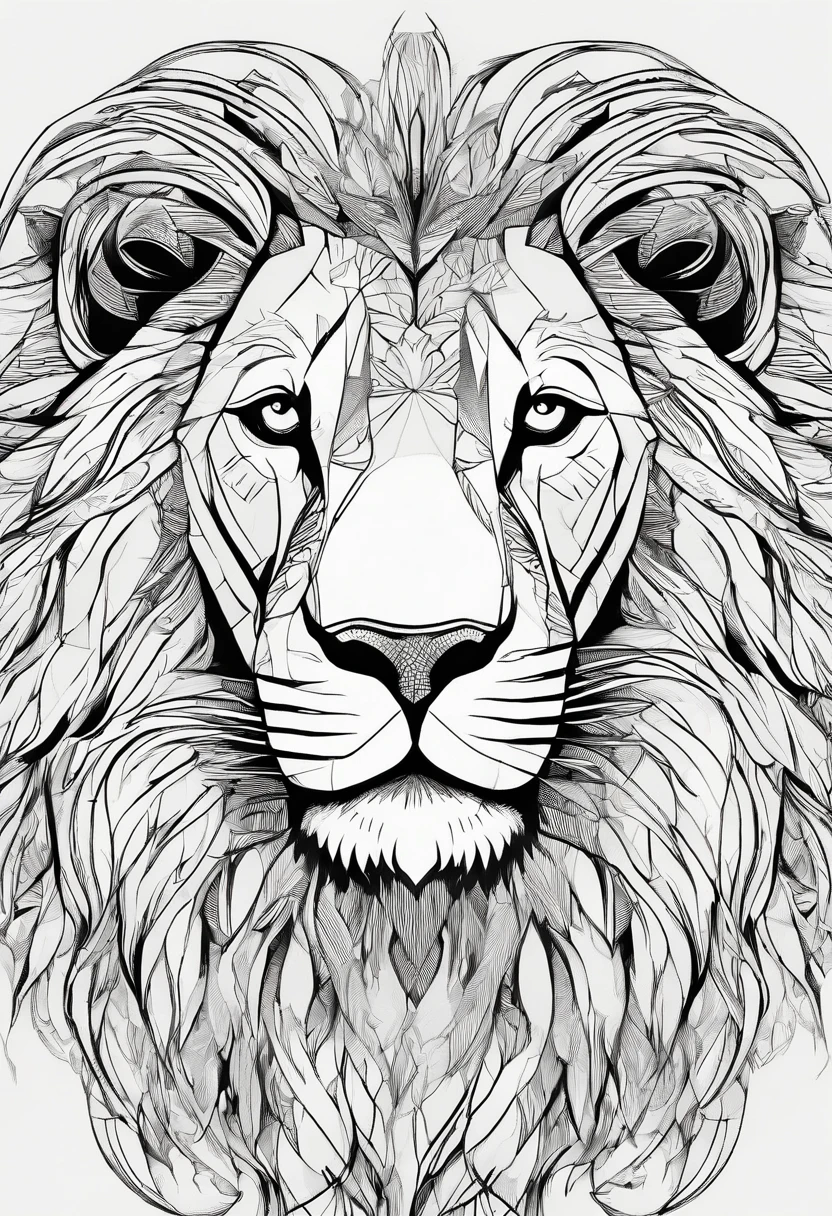 Close-up of the frontal head of the lion，The lines are smooth and beautiful，Abstract exaggeration，higher details