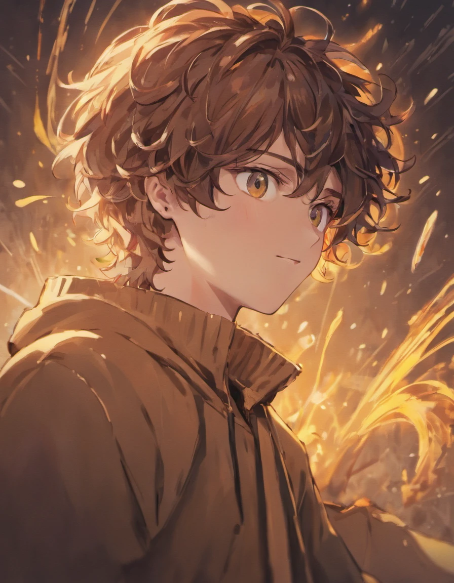 a curly haired boy, mole on the nose, 5'7, 18 year old, cute