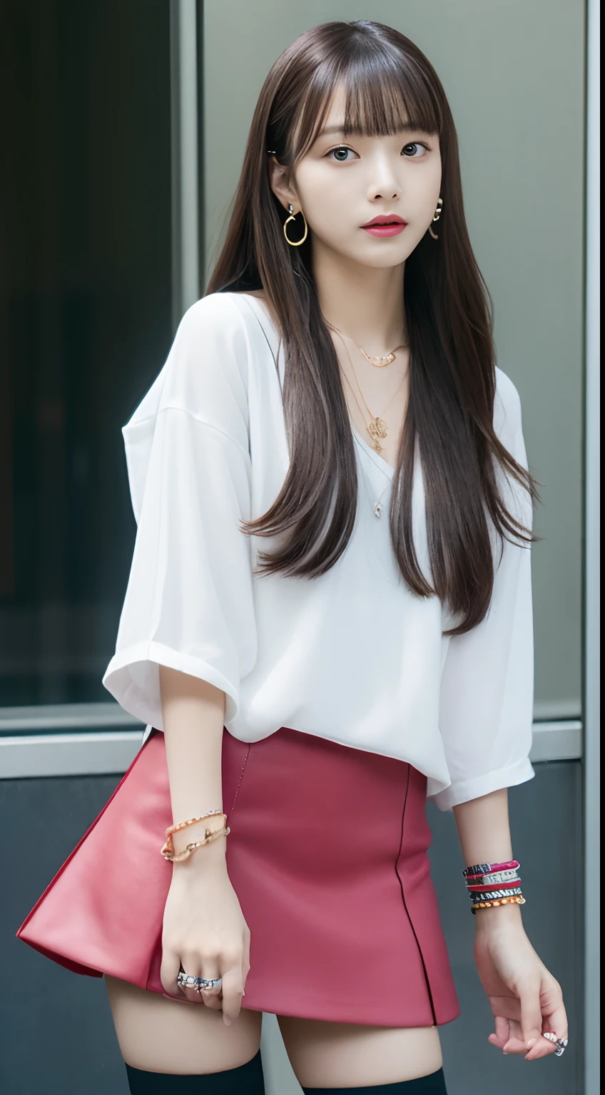 (((8Very high resolution in K, high detailing, highly accurate, masutepiece))),Photography & realistic atmosphere,shinny skin,Beautiful skin,fine-grained white skin,Detailed face,Detailed eyes、Dark green eyes,Very pretty eyes,Detailed lips、Glossy pink sheen,Very beautiful face,Very well-formed face、Lifelike face,shiny beautiful lips,Beautiful eyebrows,Delicate Makeup,(((8K,very high res, high detailing, High Definition, masutepiece))),Japan idle,韓国アイドル,Very beautiful woman,Very beautiful girl,Ornaments that match beautiful fashion(((high-detail,high detal,masterpiece,Simple and elegant ornaments,a necklace,Bracelets, the ring, piercings,))),Adornments designed to the smallest detail,Summer Fashion,Photograph the whole body, Beautiful girl with very beautiful Japan,17-year-old beautiful girl who is too beautiful in Japan Perfect proportions、Well-formed fingertips、18 year old beautiful woman, Namie Amuro was influenced,Fashion influenced by Namie Amuro,18-year-old woman in Amla90Wearing the fashions of the times,micromini skirt,Wear black platform boots,City of Shibuya