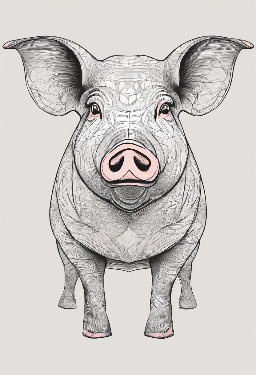 Close-up of pig front head,The lines are smooth and beautiful,Abstract exaggeration,higher details