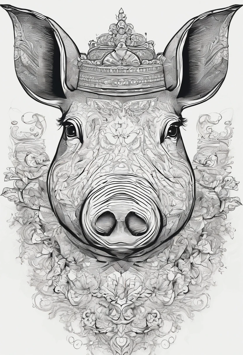 Close-up of pig front head,The lines are smooth and beautiful,Abstract exaggeration,higher details