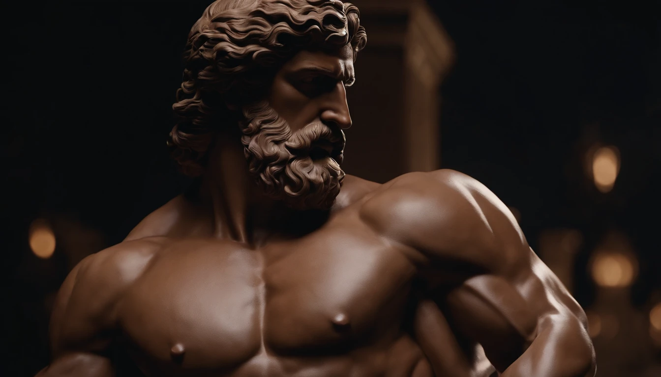 Stock Gricki Stoic
which is the Greek historical status with
Hercules profile muscles
Cinematic 8k and dark background