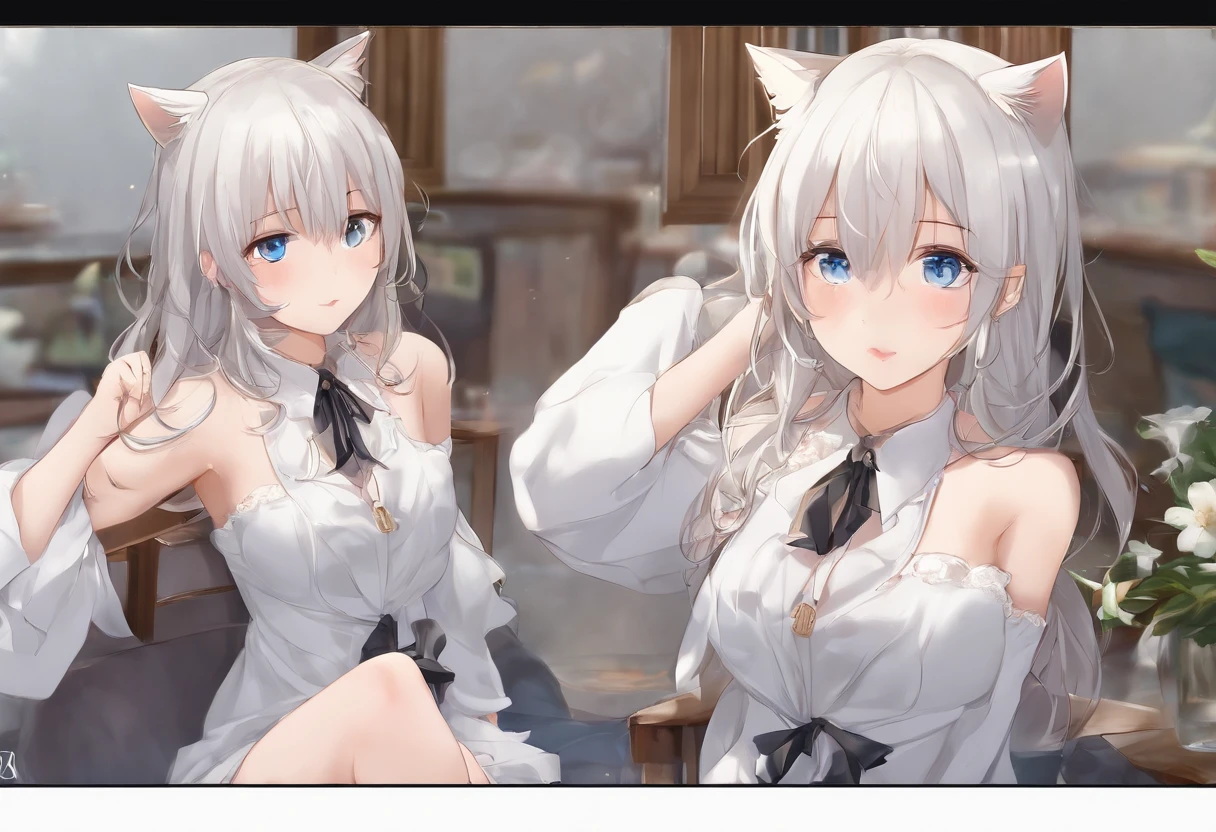 Cute High School Girl　校服　40 people　Class group naked body,Light white hair, blunt bangs, asymmetrical hair, hair behind ear, long hair, wavy hair, blue eyes, eyebrows behind hair, cat ears, serious, facial hair, close-up, UHD, anatomically correct, textured skin, high details, 1080P ，爆乳，Pubic ，with no underpants，Bare chest，Dewy，Naked body，tit，pantyless，No underwear，Naked，don't have clothes，The stand upright