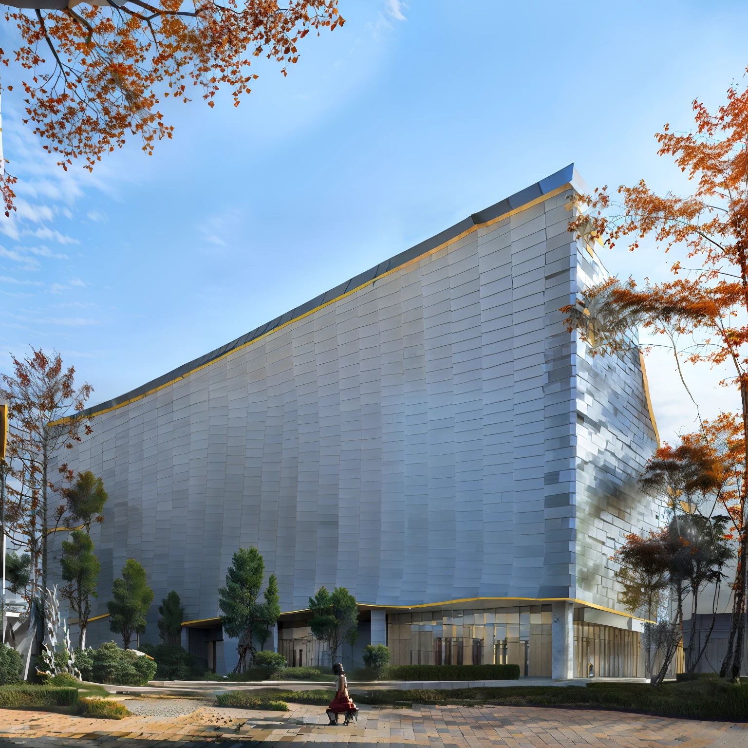 (a large realistic photograph of a modern minimalist high school in São Paulo city, showcasing plenty of nature)