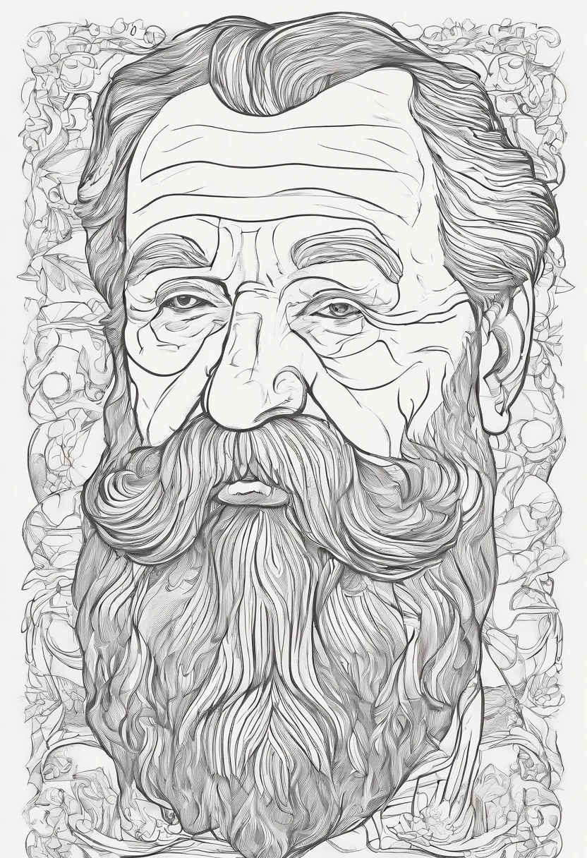 Bearded grandpa face head close-up,The lines are smooth and beautiful,Abstract exaggeration,higher details