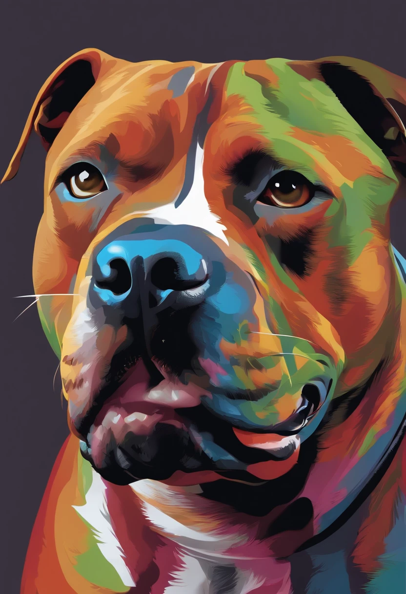 creates a very realistic multicolor vector image of the face of a pitbull dog with a terrifying face with a spike collar in his neck