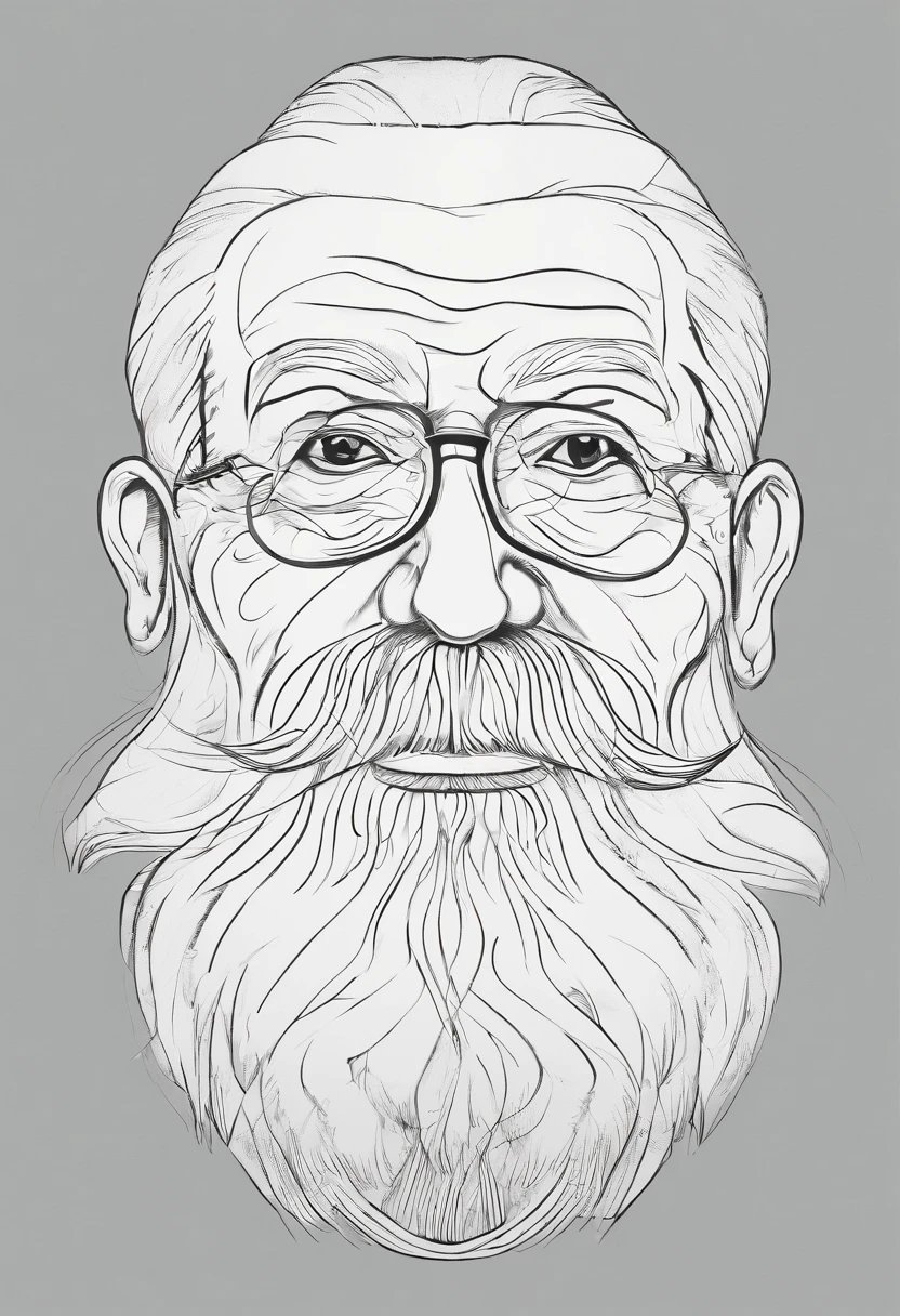 Asian bearded grandpa face head close-up,The lines are smooth and beautiful,Abstract exaggeration,higher details