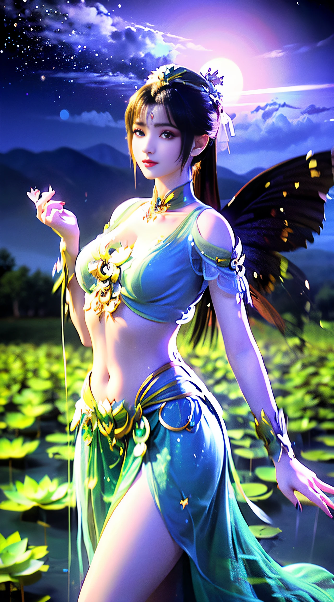 (((1 fairy standing on a lotus pond))), (((nude)))