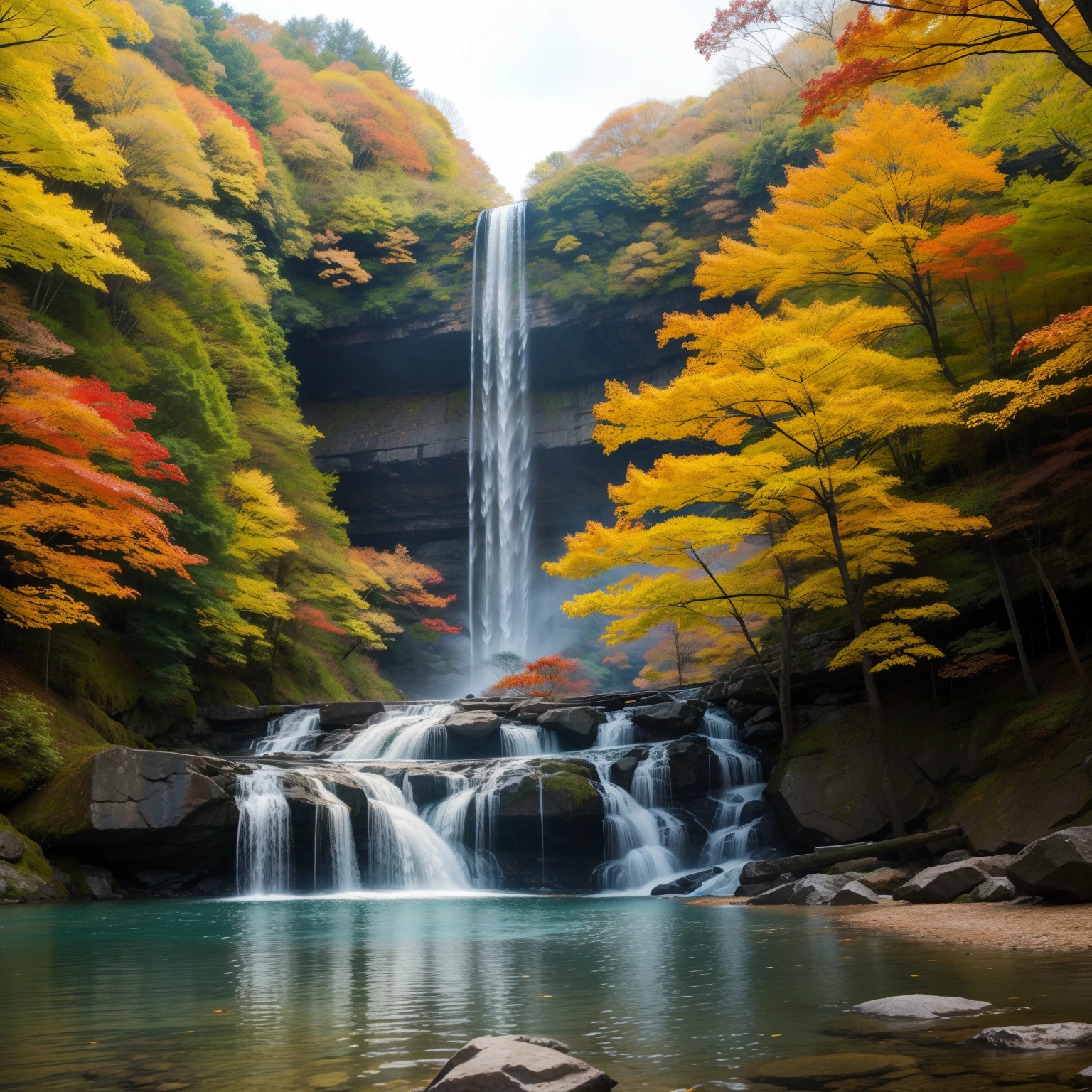 falls、Colored leaves、landscapes、waterside、Uncharted