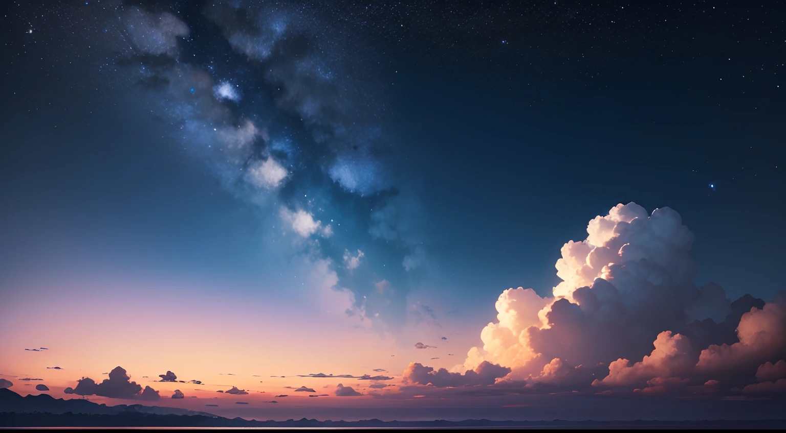 calm sky with few starry clouds, 2d desenho, walpaper