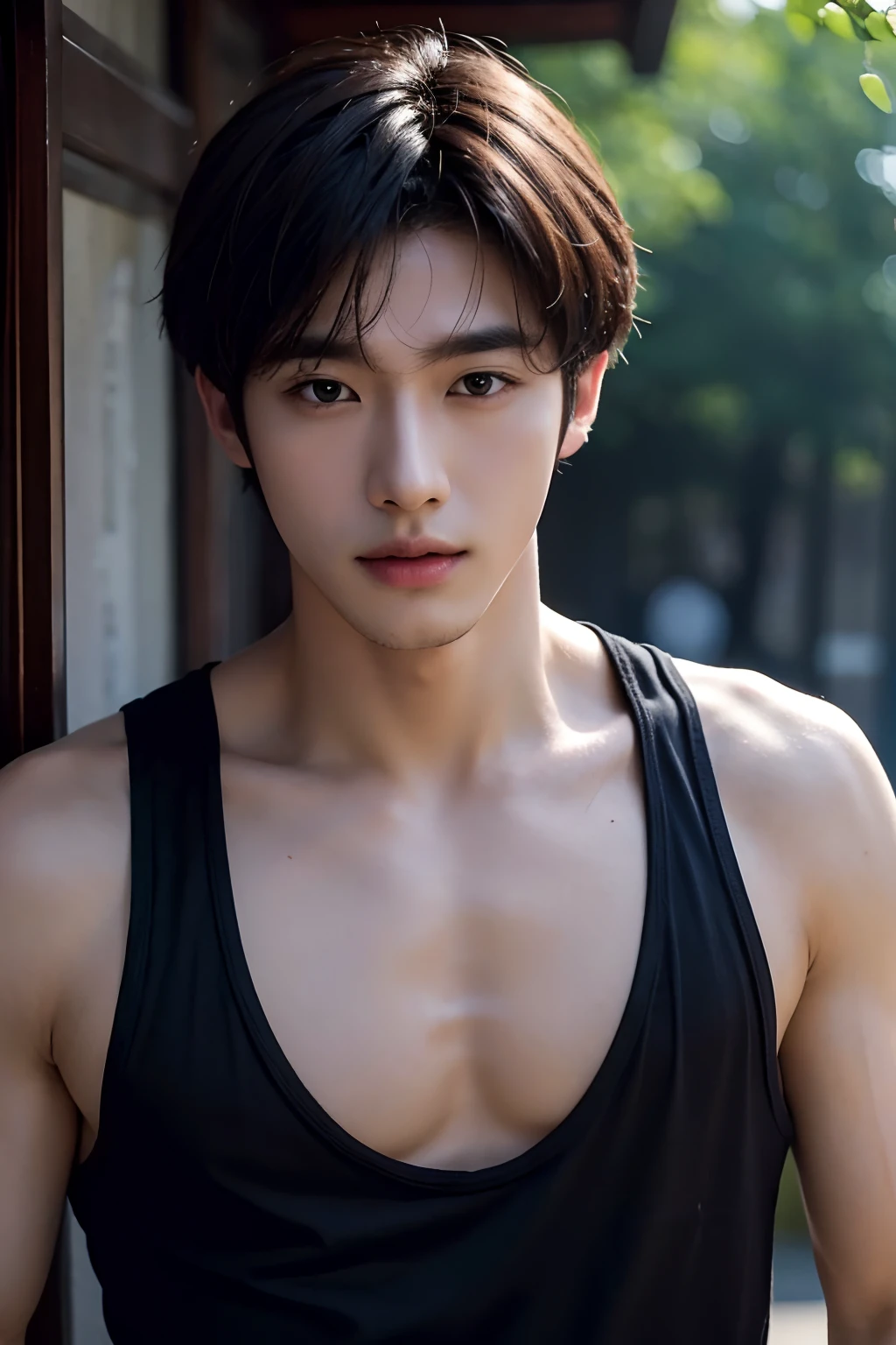 ((best quality)), (detailed), perfect face, HOMEM COREANO, SEM CAMISA, rosto bonito, PEITO MUSCULAR, volume na cueca, protuberance, grande, futurista, Corpo magro, rouco, magro, big nice protuberance, lindo ator coreano, poses sensuais, sensual