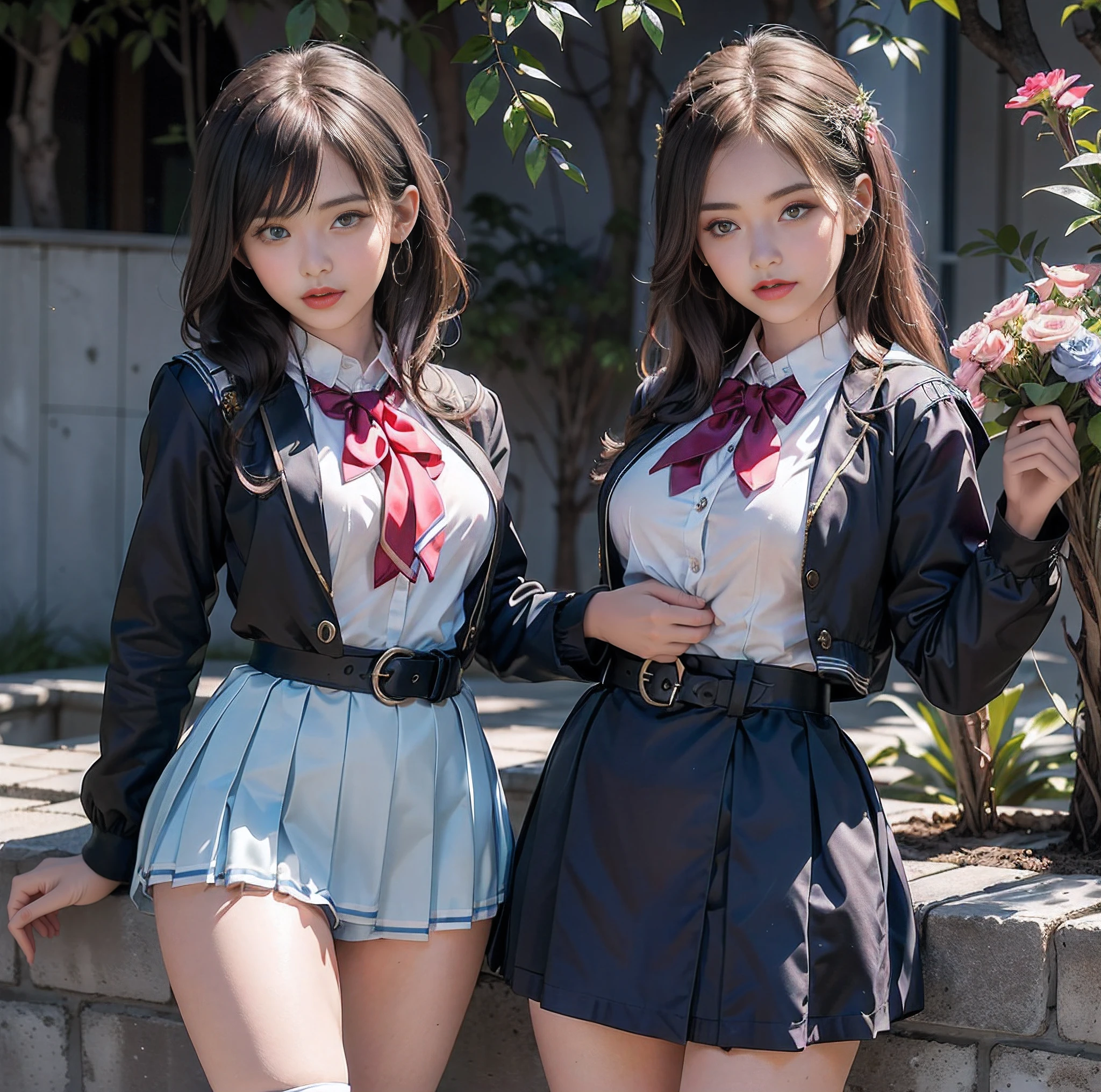 nsfw, 2girls, nude, full body, school girls, (masterpiece: 1.4), (8K, realistic, raw photo, best quality: 1.4), school uniform, skirtlift, legs open, nipple areola shape clear, slit_pussy, beautiful breasts, Japanese girl, beautiful cute face, (real face: 1.4), perfect pussy, beautiful hairstyle, realistic brown eyes, beautiful detail eyes, (real skin: 1.3), beautiful skin, attractive, ultra high resolution, ultra realistic, cinematic lighting, black colored hair, short hair, modern city street