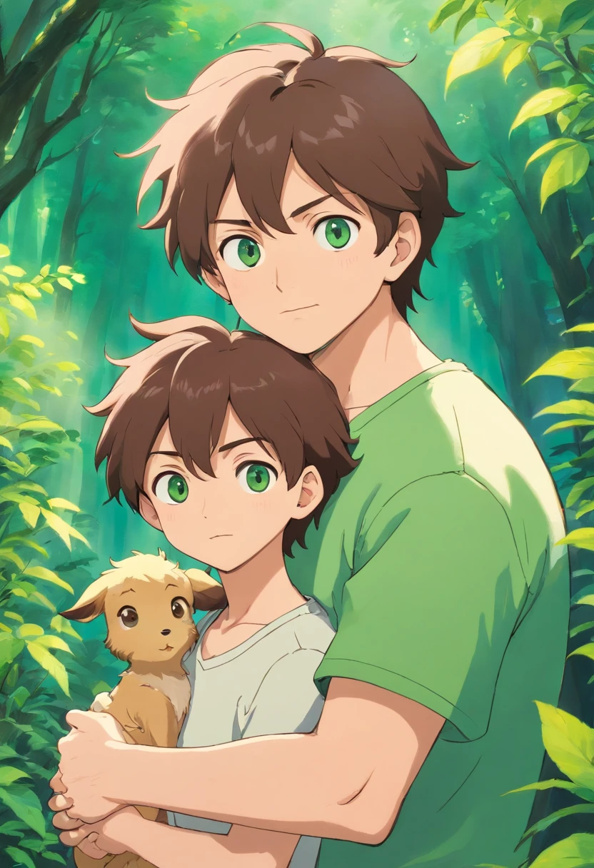 two man, John and Luke. John is 43 years old, tall and muscular with short brown hair and green eyes. Luke is 16, handsome and athletic with shaggy brown hair and innocent doe eyes.