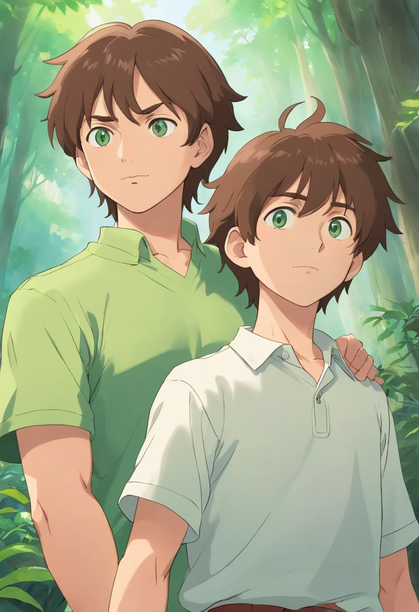 two man, John and Luke. John is 43 years old, tall and muscular with short brown hair and green eyes. Luke is , handsome and athletic with shaggy brown hair and innocent doe eyes.