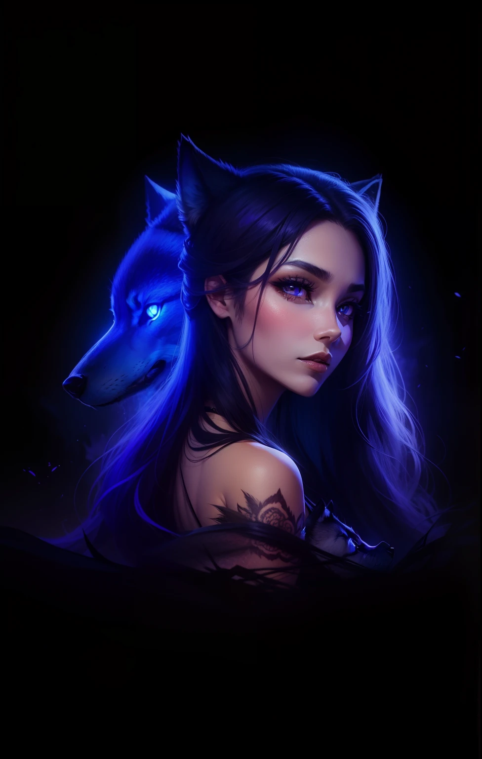 Garota com lobo, mulher, olho violeta, wolf spirit