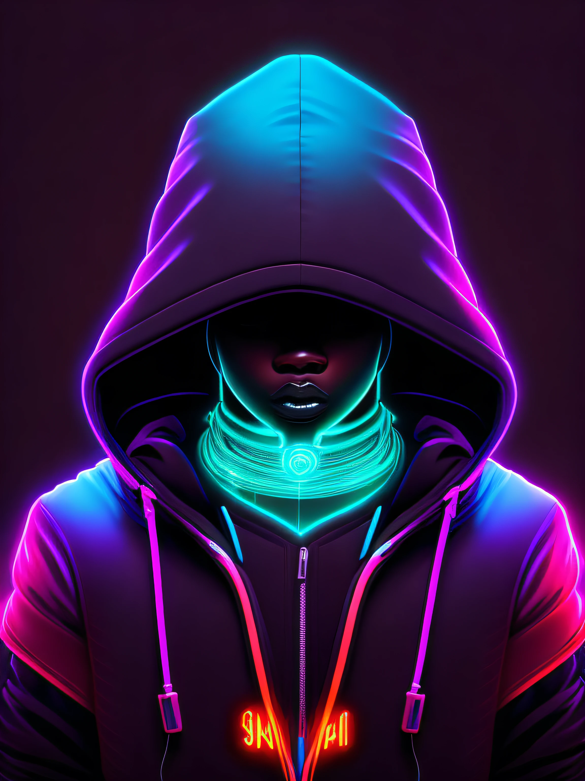 Girls' head, auricular, Hood, cores neon legais, design de camisetas, rzminjourney, arte vetorial, low-res