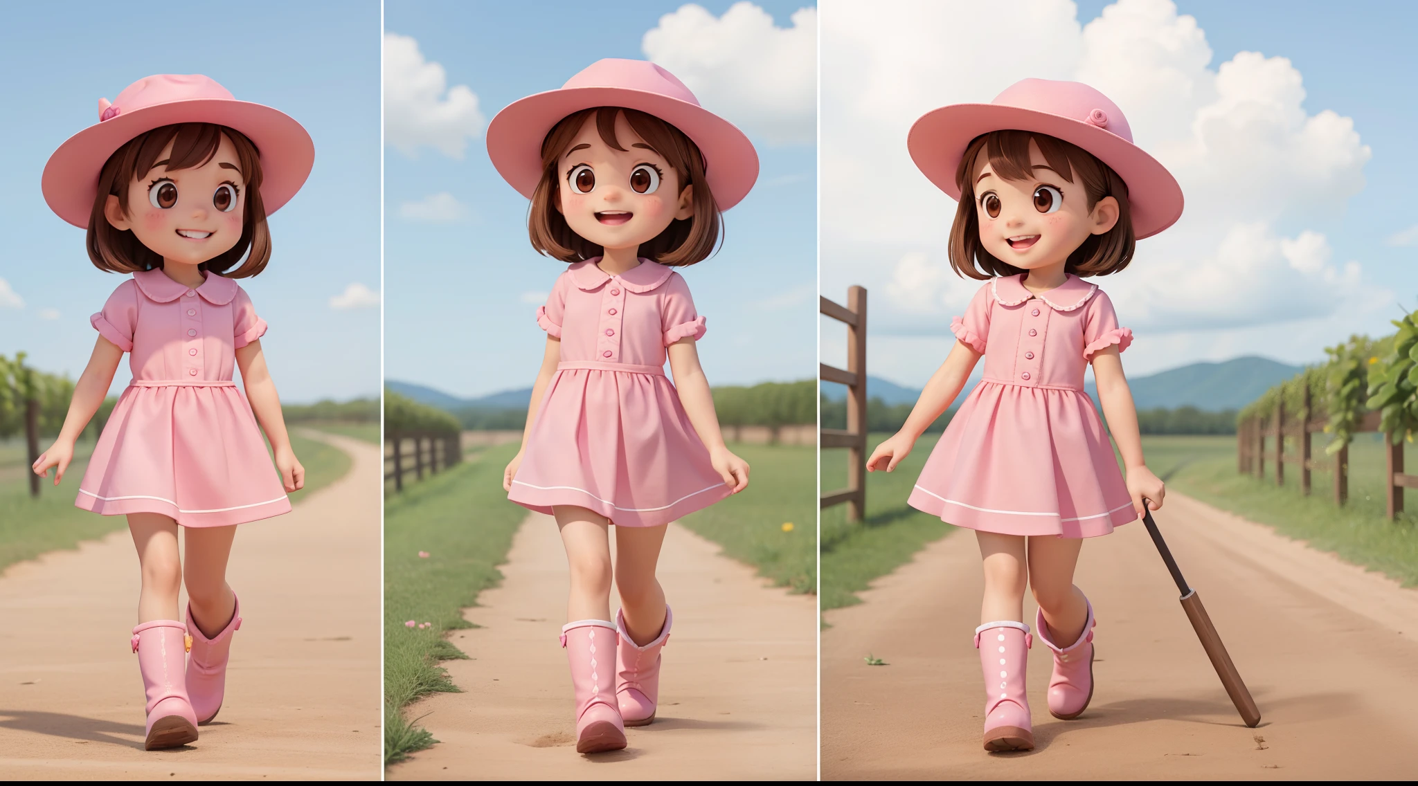 A close up of a cartoon girl in a pink dress and hat - SeaArt AI