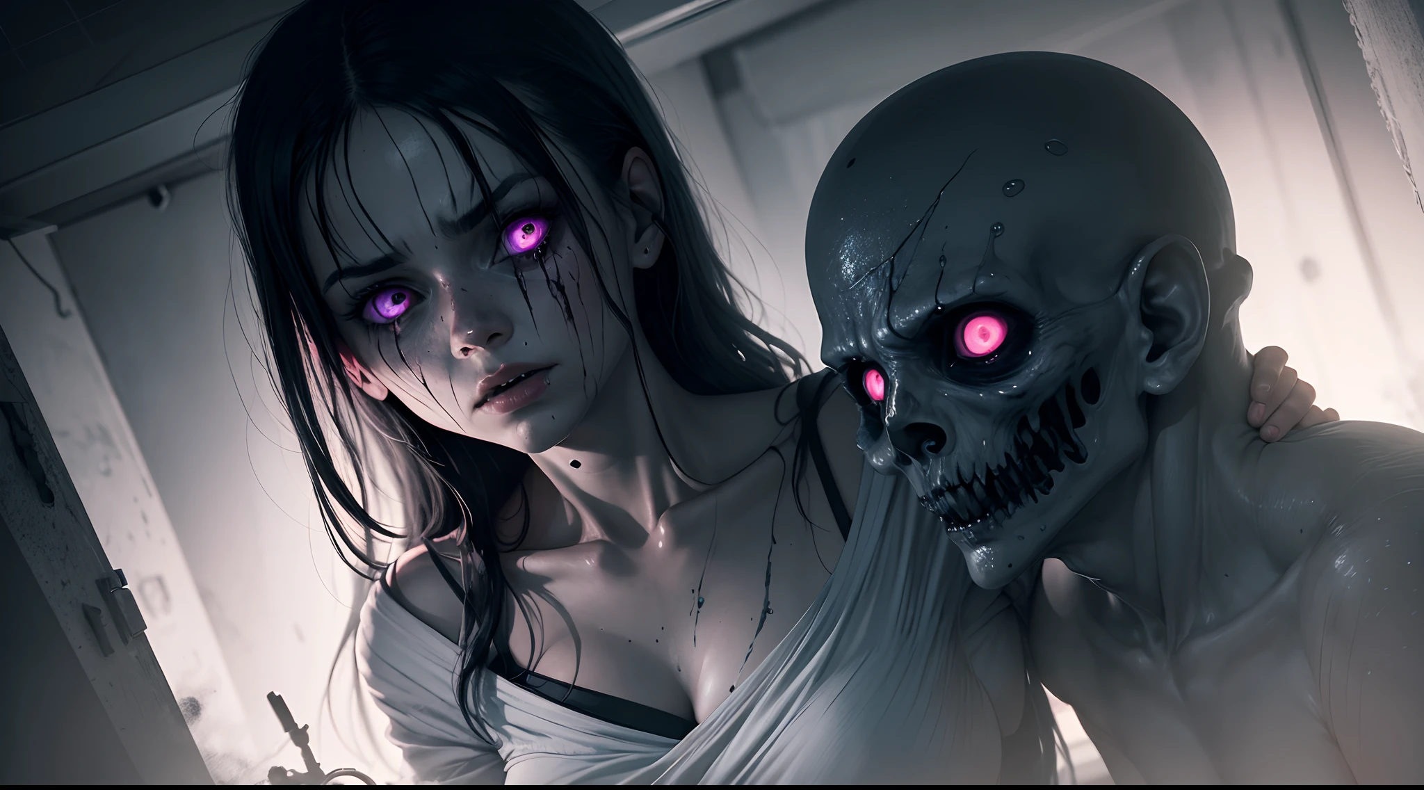 Bither said that the Entity would rape her repeatedly, sometimes multiple times in a night. She said that it would hold her down and pin her, and that she would feel a cold, slimy substance on her body. She said that the Entity would also leave her with bruises and scratches. ., horror and scary look dark night color .