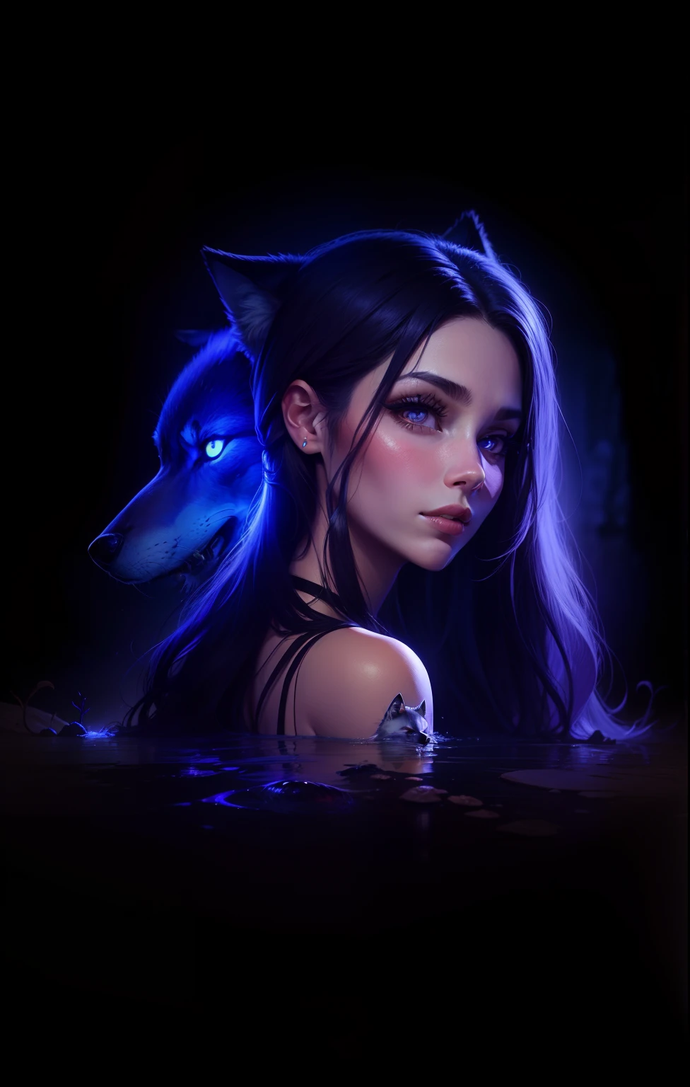 Garota com lobo, mulher, olho violeta, wolf spirit