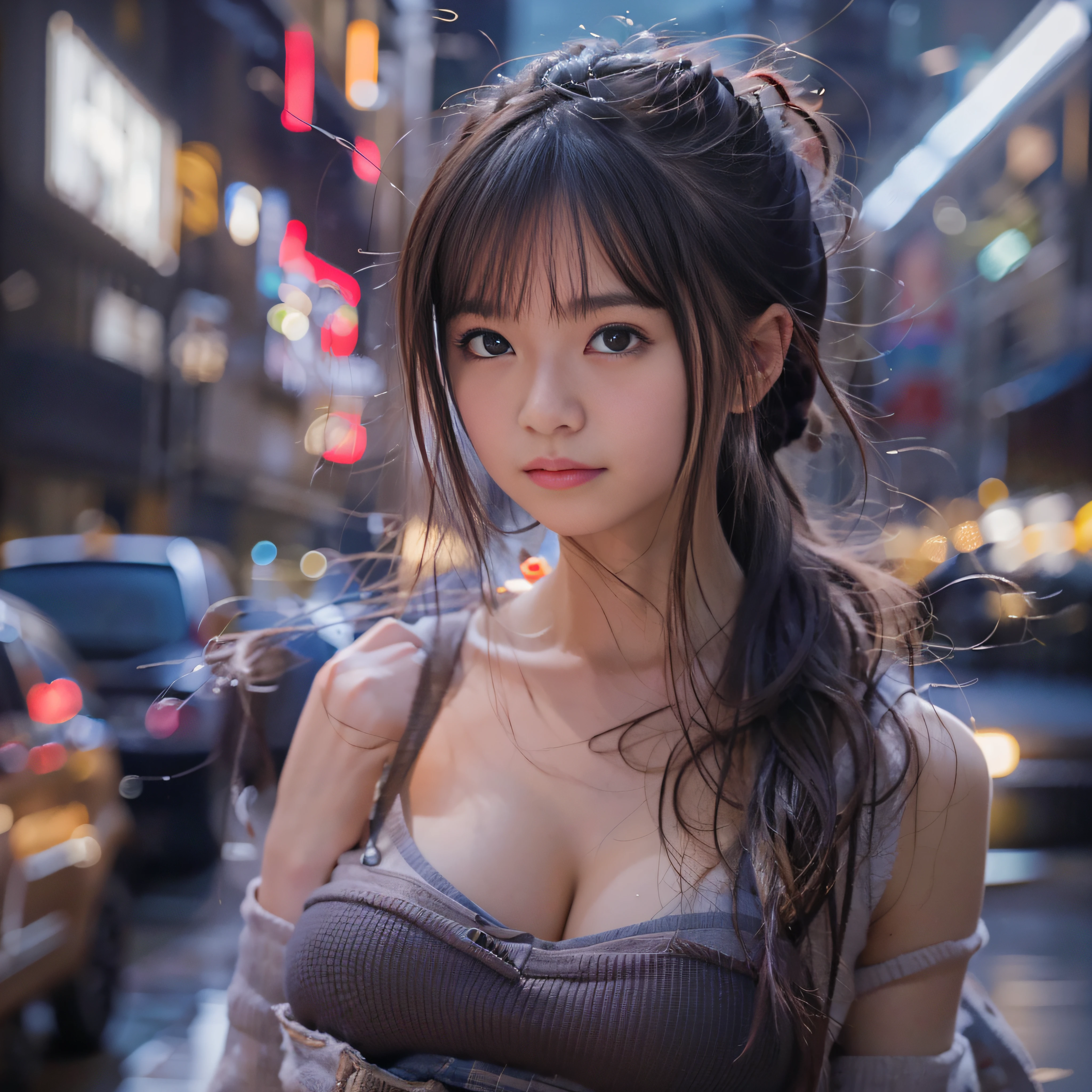 random pose, mix 4, (8K, Raw photo, highest quality, masterpiece: 1.45), (realistic, photorealistic: 1.37), one girl, cute, cityscape, night, rain, Wet, professional lighting, photon mapping, radio city, Physically based rendering, gradient black hair, gray hair, short curly hair, good looking, girl, deep v neckline slip dress, pale skin, highest qualityの写真, High resolution, 1080p, (clean face), (Detailed facial description), (Detailed hand explanation), (masterpiece), (Detailed CG), extreme light and shadow, messy hair, master work, Rich details, (detailed facial features), (highest qualityの写真), (masterpiece), (fine eyes), look in front of you, thin clavicle, (big breasts:1.4), (huge breasts:1.4) , (show off your nipples:1.2) , long hair, (naked:1.6) , (Knead:1.5) , (bondage:1.3) , erect nipples