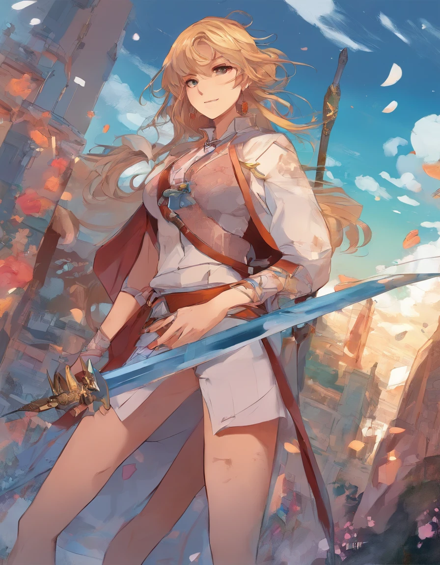 anime characters with swords and a woman with a sword, sao style anime, krenz cushart and wenjun lin, 2 d anime style, anime concept art, ( ( character concept art ) ), hero 2 d fanart artsation, epic anime style, tome + concept art, full body action concept art, full body concept art, cushart kenz