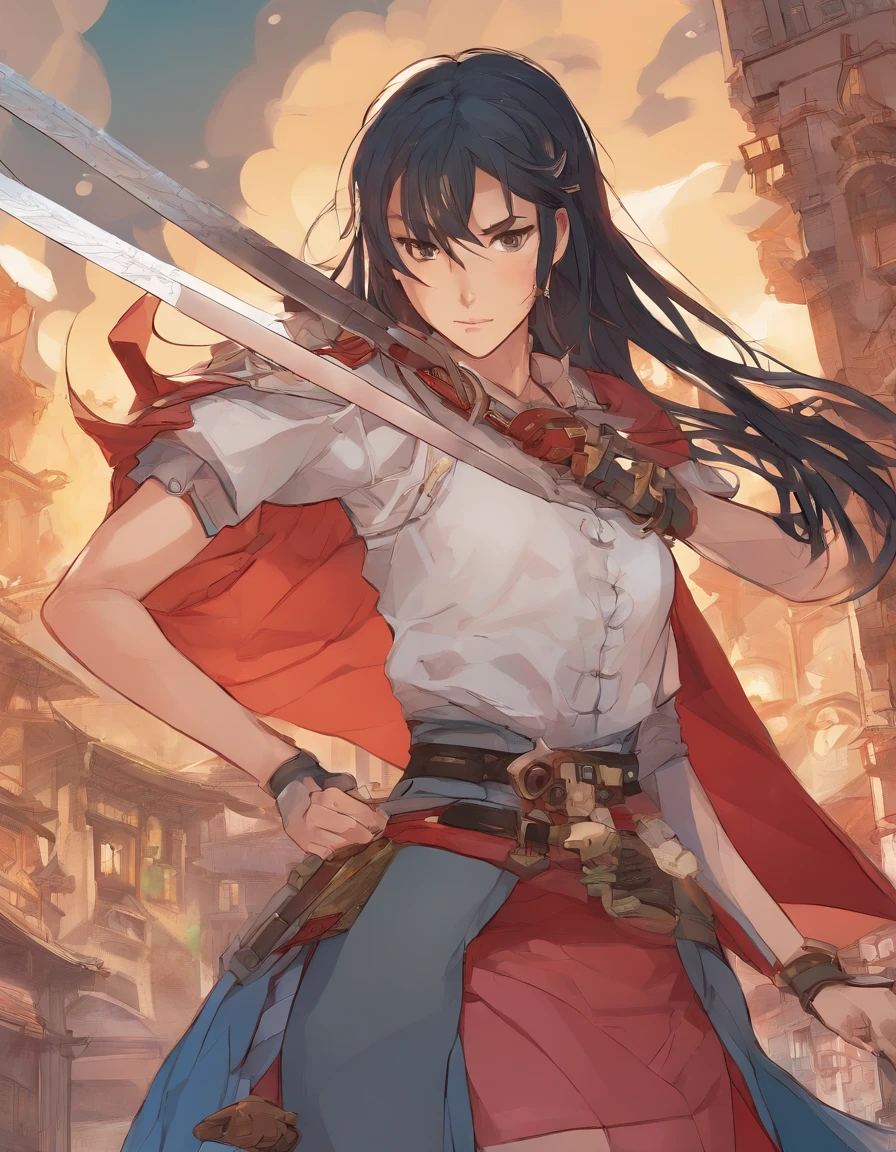 anime characters with swords and a woman with a sword, sao style anime, krenz cushart and wenjun lin, 2 d anime style, anime concept art, ( ( character concept art ) ), hero 2 d fanart artsation, epic anime style, tome + concept art, full body action concept art, full body concept art, cushart kenz