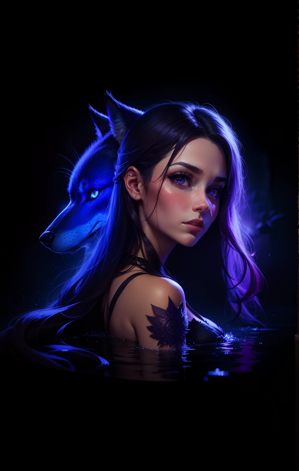 Garota com lobo, mulher, olho violeta, wolf spirit