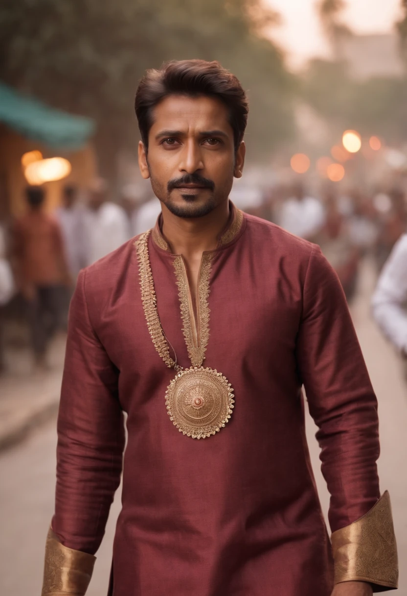 Indian iron man, wearing indian clothes, walking on indian streets