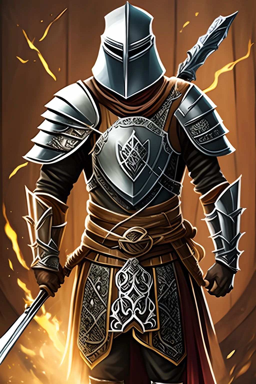 guerreiro medieval com armadura escondendo o corpo inteiro usando um machado