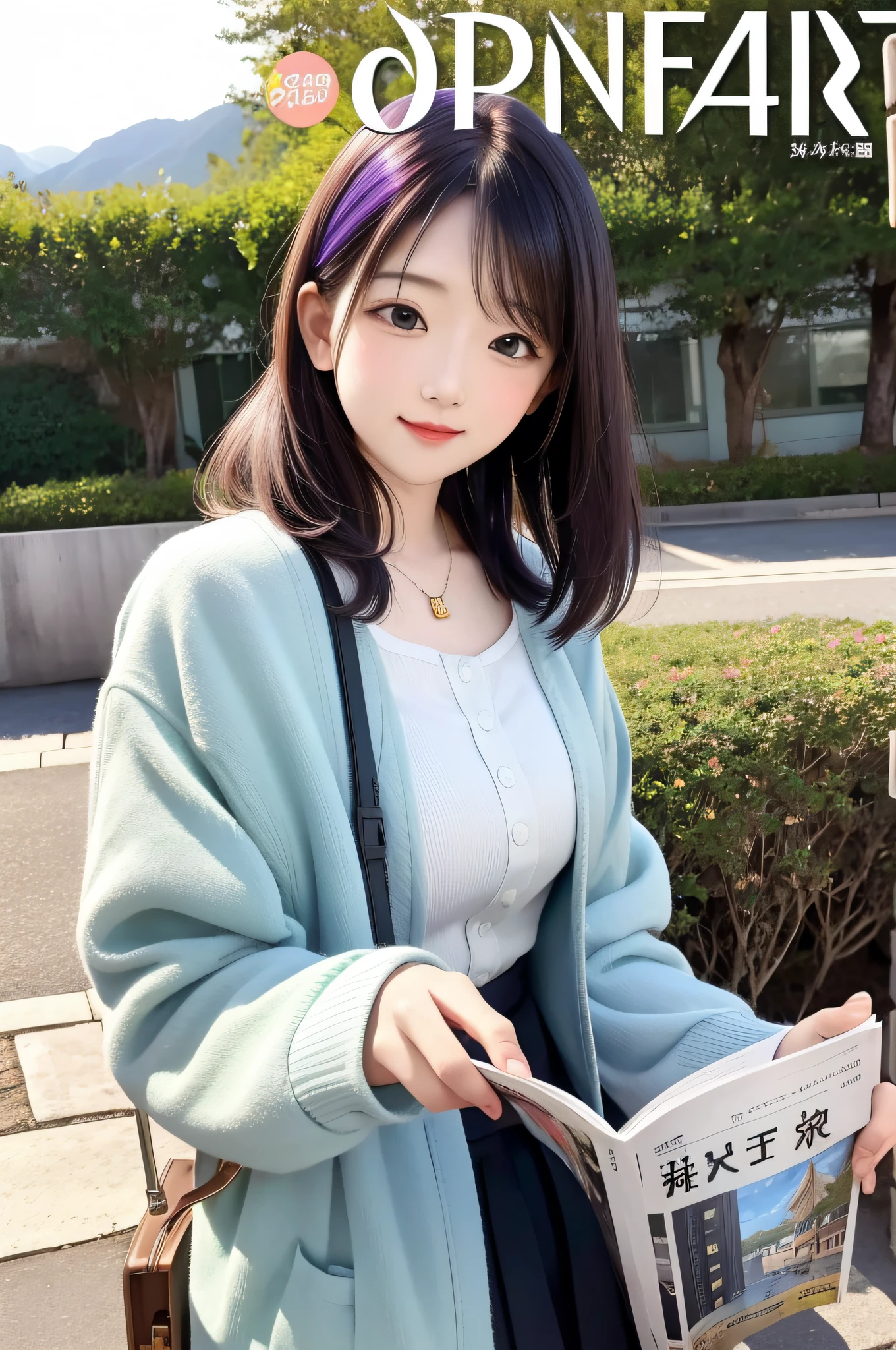 masutepiece, Best Quality, spring outfit, Colorful hair, plein air, MagazineCover ,Upper body,
