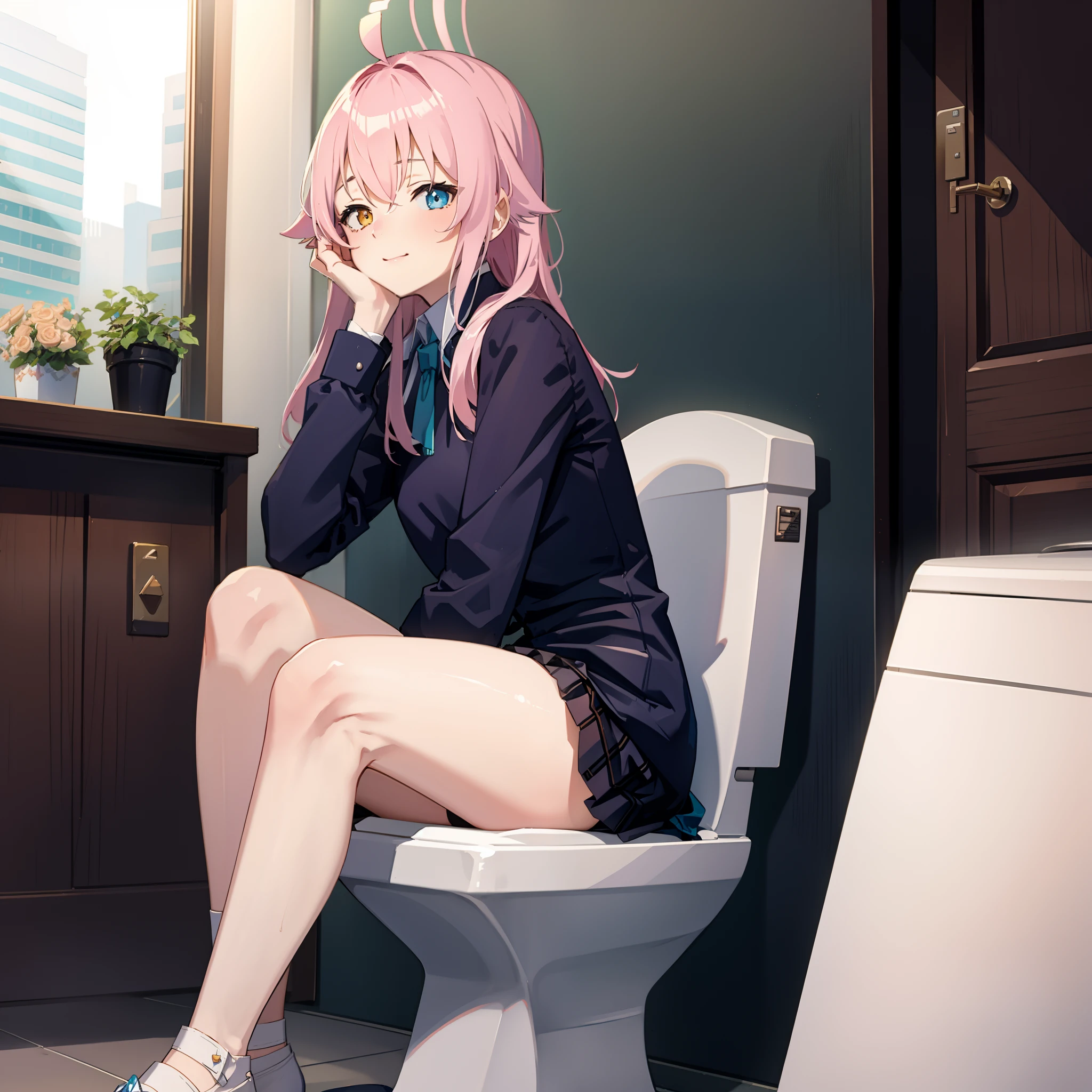 Hoshino (blue archive), Sitting on the toilet, Thinker on the toilet.