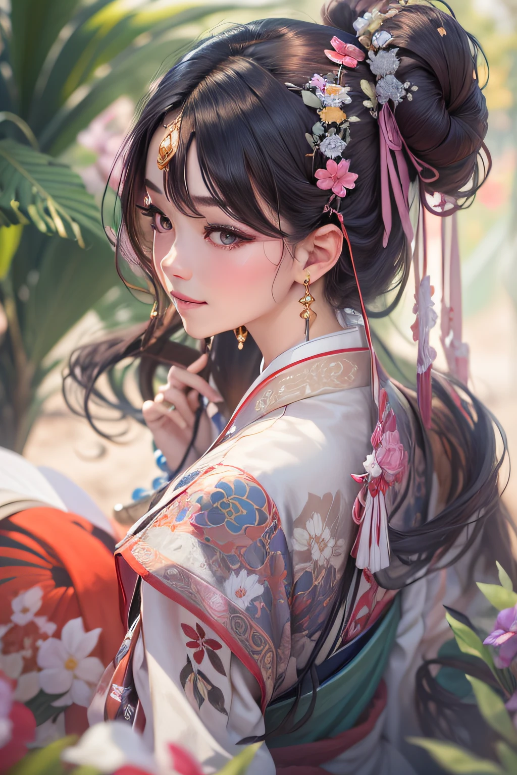 ((highest quality、8k、masterpiece:1.3))、bow、welcome、seiza、Japanese、、Perfect body beauty:1.4、kimono:1.5、((Delicate Hair))、Japan is 28 years old、double eyelid、、 Laughter, Silver Hair, prohibit, Beautiful details,The background is the ancient capital、Kyoto、shrine、kimono、Cherry blossoms are scattered、,((kimono,off shoulder, shoulder blades,Oiran dressing、kimonoがはだけている、I can see a little cleavage))
