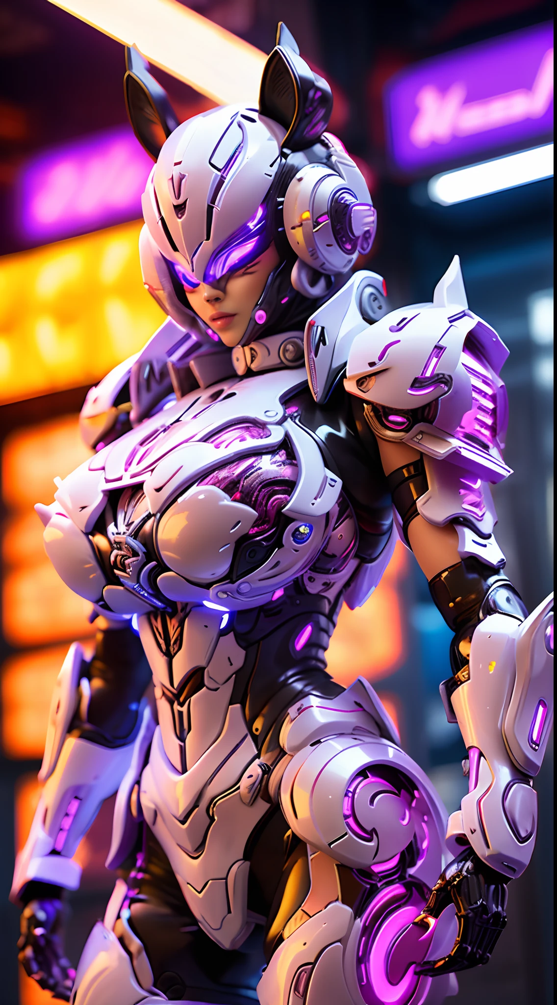 FUTURISTIC HELL CIVET WOMAN, HUGE BOOBS, SEXY MECHANICAL ARMOR, MUSCLE BODY