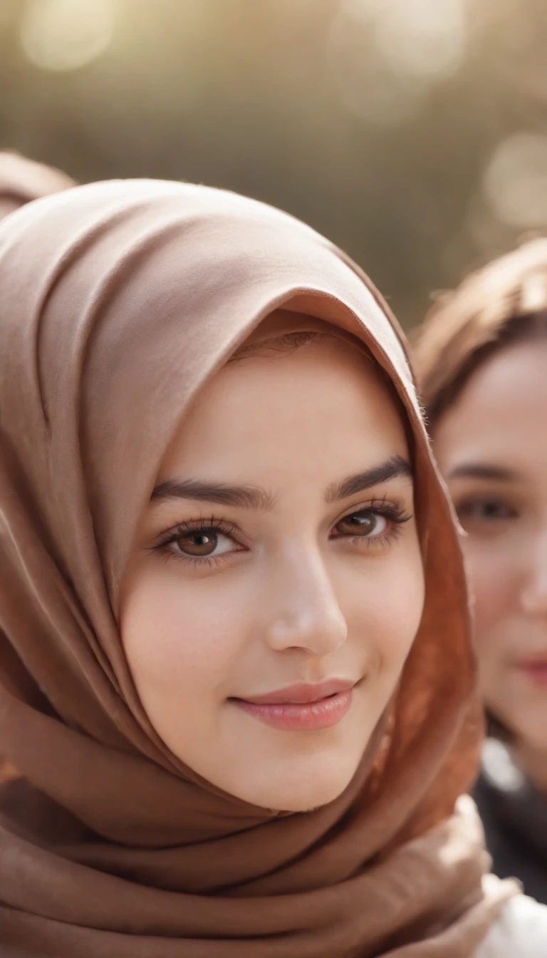 2girl,group photo ,close up photo of a beautiful girl with hijab, posing, look at a camera and smile, white hijab only,full NAKED ,expose vaginal ,vaginal opening, open legs, squirt, small BREAST,cowboy shot ,slim belly, ((squirt itting in the center of a crowd of people ,without any clothes ,(brown eyes:0.8), cute young face, detailed faces,realistic faces,years, realistic skin texture