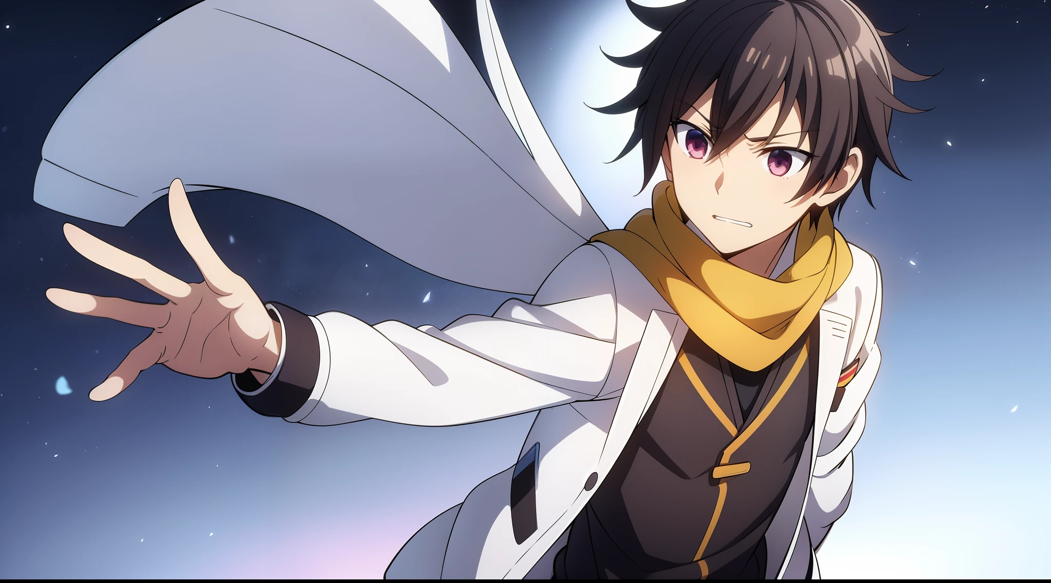 Male, Hibiki Kuze, White Hoodie, scarf Jacket, boy, fantasy background