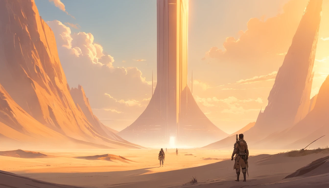 Dune concept art,Clean and neat tones,Sci-fi base scene,Huge scene,Square-shaped complex,Soviet aesthetic architecture,huge buildings,There are many spaceships in the air,Size contrast,crowd of, Soldiers versus soldiers, Big scenes of war,smog,epic concept art,Fine 8K,vray,Wasteland Science Fiction
