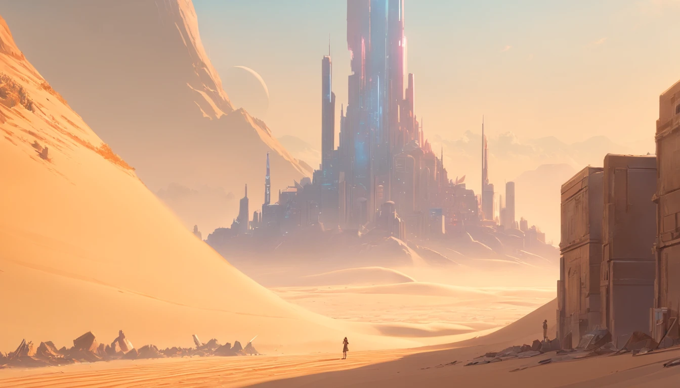 Dune concept art,Clean and neat tones, Sci-fi base scene, Huge scene, Square-shaped complex, Soviet aesthetic architecture, huge buildings, There are many spaceships in the air, Size contrast, crowd of Soldiers versus soldiers, Big scenes of war, smog, epic concept art, Fine 8K,vray, Wasteland Science Fiction