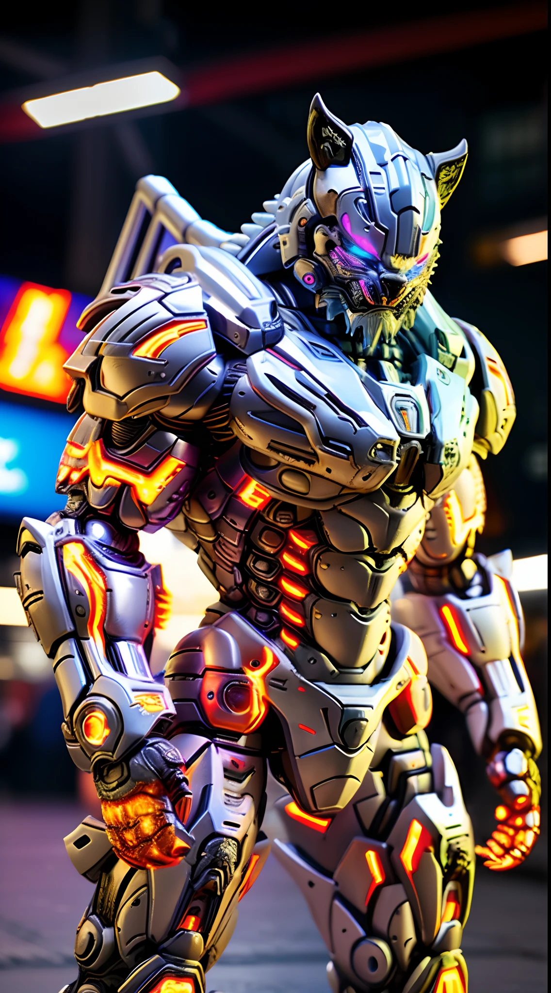 FUTURISTIC HELL TIGER, MECHANICAL ARMOR, MUSCLE BODY