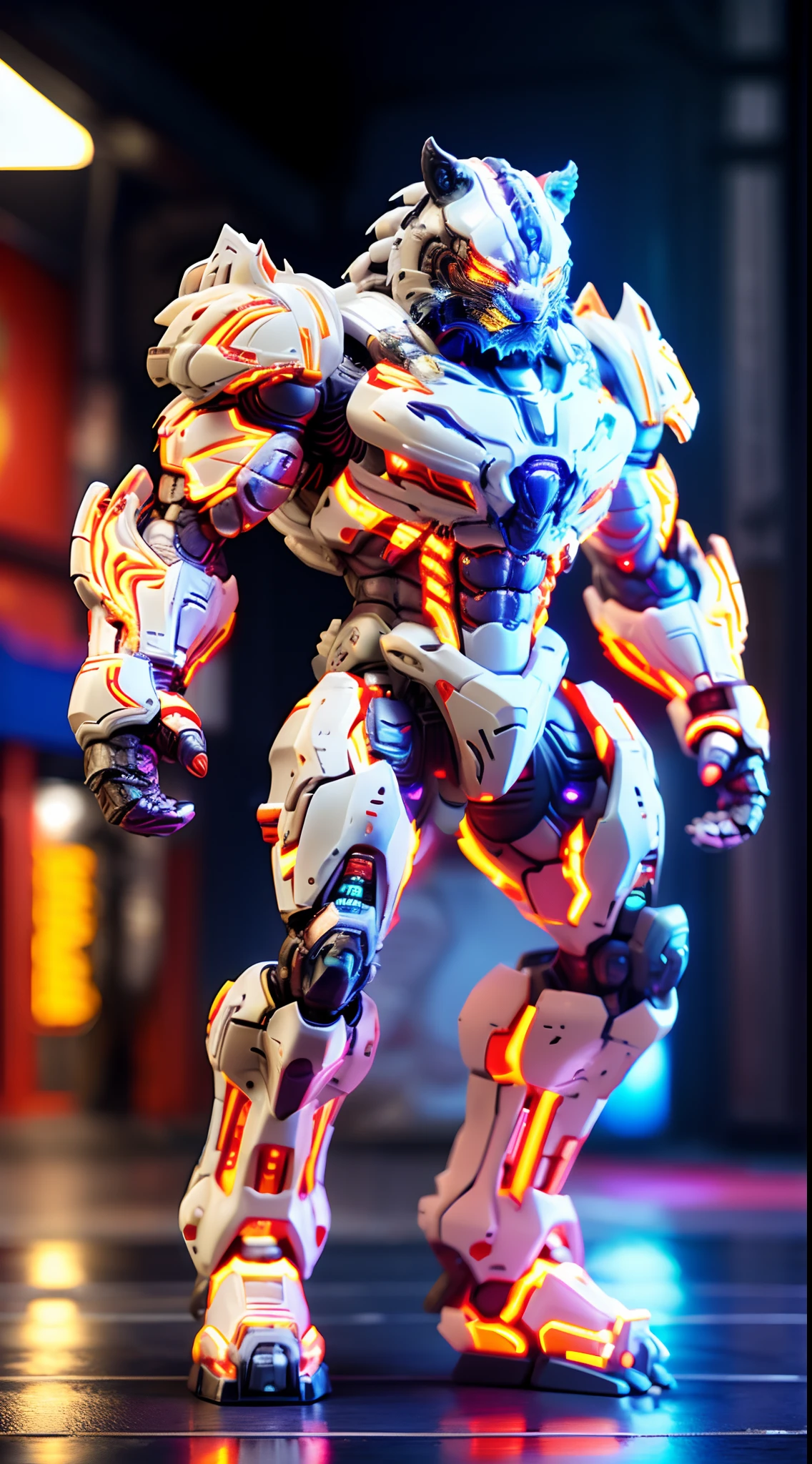 FUTURISTIC HELL TIGER, MECHANICAL ARMOR, TRANSPARANT, MUSCLE BODY