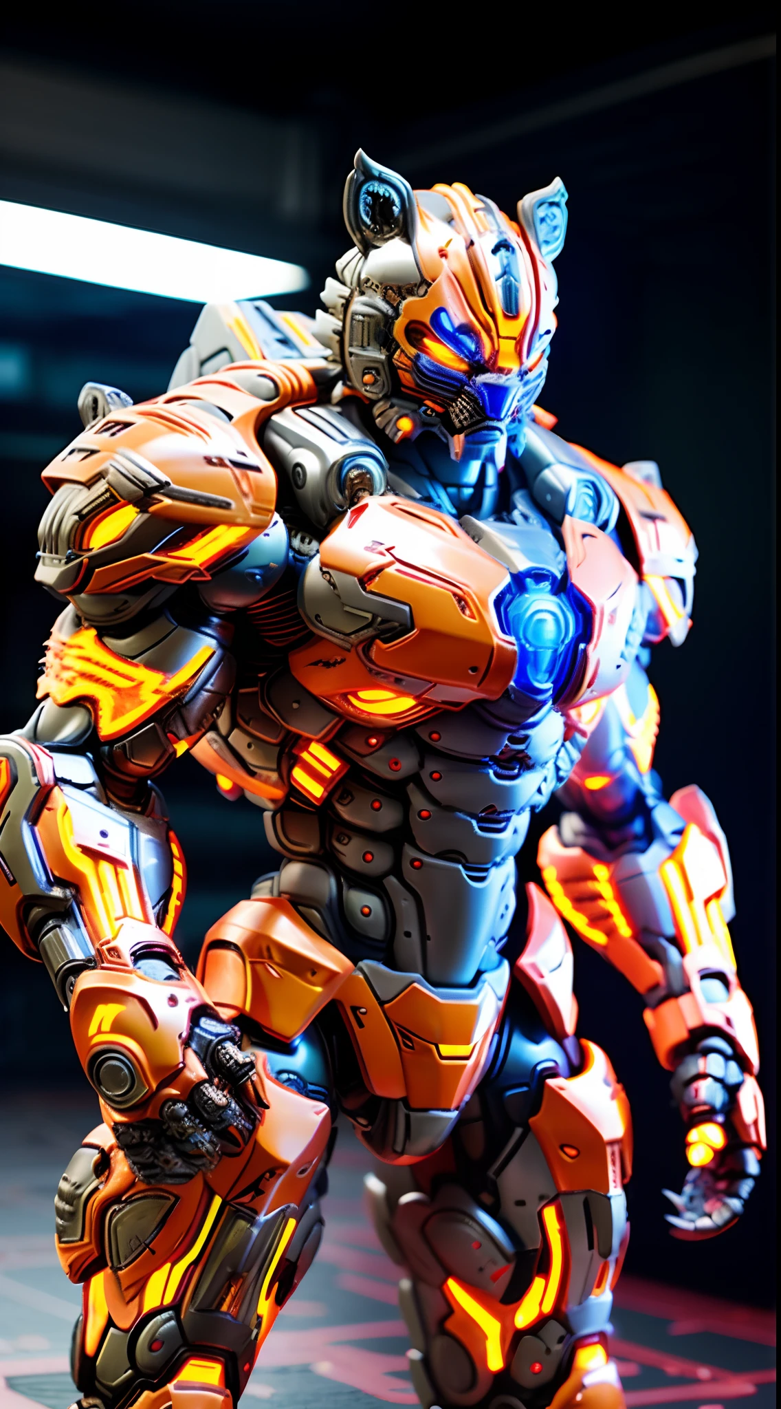 FUTURISTIC HELL TIGER, MECHANICAL ARMOR, TRANSPARANT, MUSCLE BODY