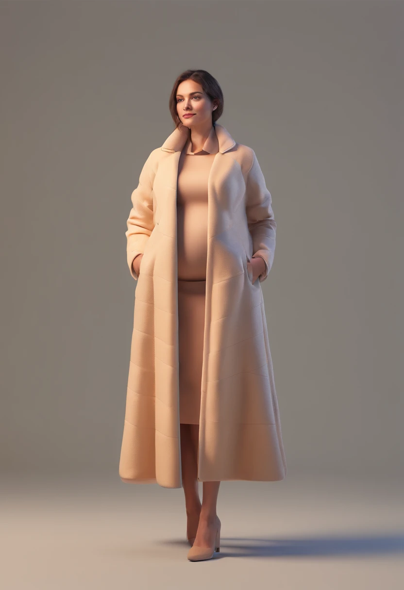 A pregnant woman wears a triangular coat