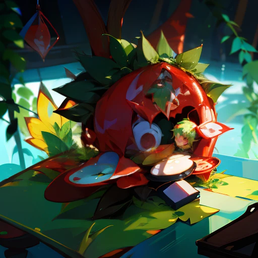 Male Cookie run Character based traptrix sera ,Sundew plant, elegant,red and Green , Sundew cookie, high quality, masterpiece High aesthetic, drosera