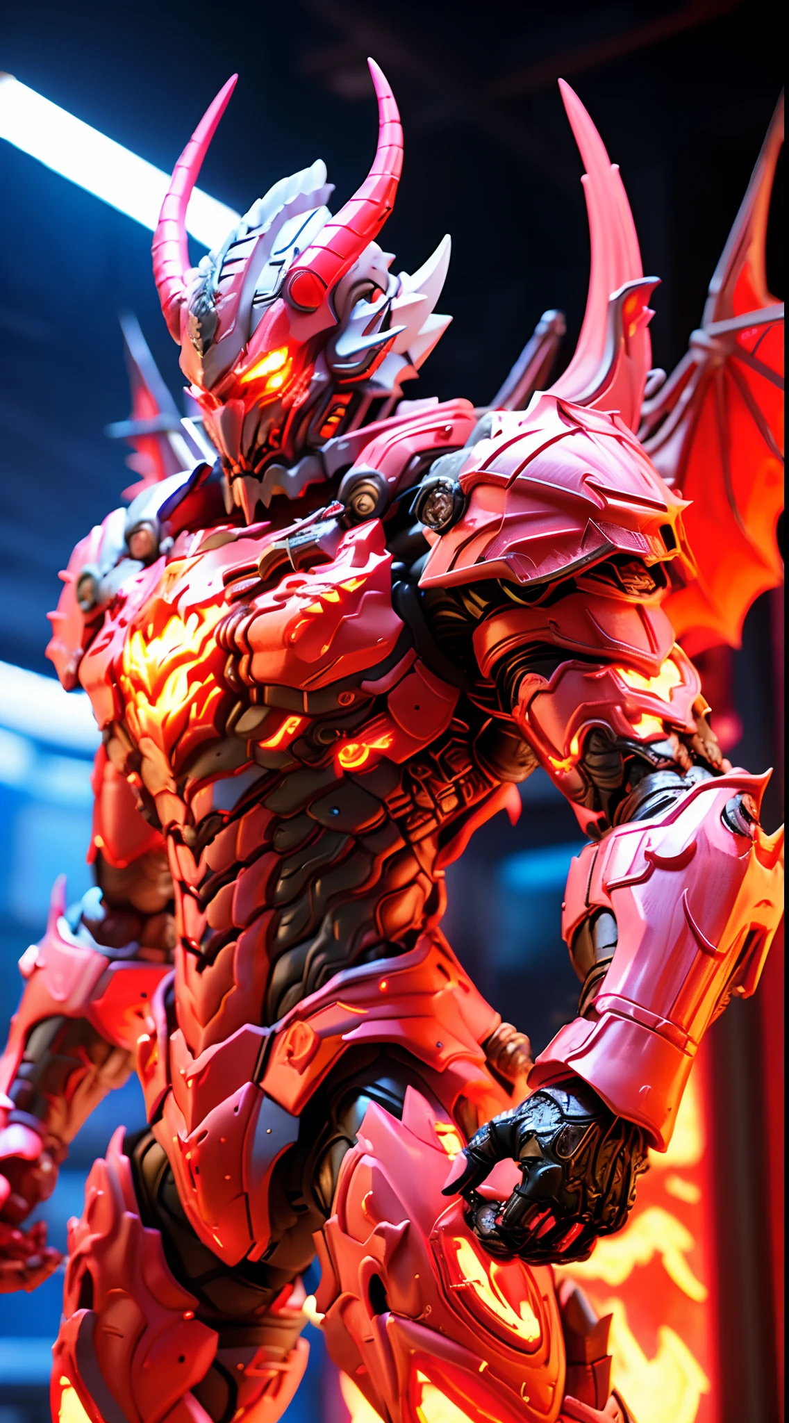 OVERLORD DRAGON, DRAGON WINGS, MECHANICAL ARMOR, TRANSPARANT, HOLDING TRIDENT, MUSCLE BODY