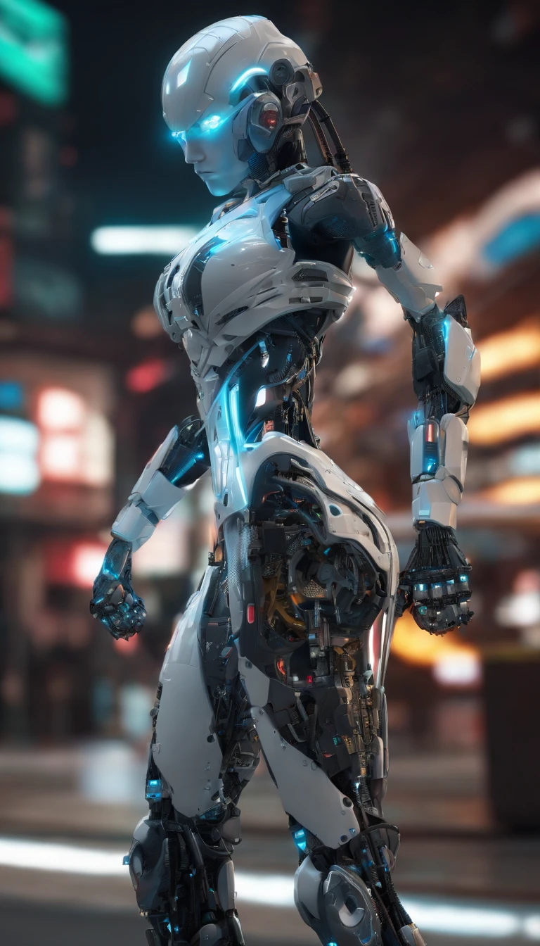 looking down on the camera，Focus on full-body shooting，Full body paint is required，highly  detailed，Cyberpunk Style，She has six robotic arms，(Best quality,4K,A high resolution,Ultra-detailed:1.2),Vivid colors,Sharp focus,Physically-based rendering,Extreme detail description,professional,Mechanical transparent waist,Long white cascading hair,Perfect facial features,Incredible breasts hang in front of you, Unbelievably exaggerated big buttocks, Wide hips, Incredibly long muscular legs take up two-thirds of the body,Glamorous mechanical heels,Unbelievable,Extremely detailed eyes and face,Long eyelashes, Confident and powerful facial expressions，with perfect feet