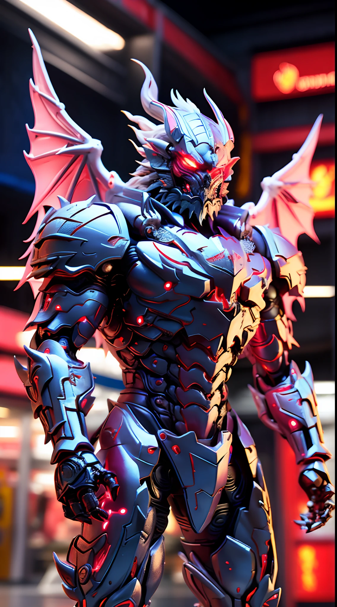 OVERLORD DRAGON, DRAGON WINGS, MECHANICAL ARMOR, TRANSPARANT, HOLDING TRIDENT, MUSCLE BODY