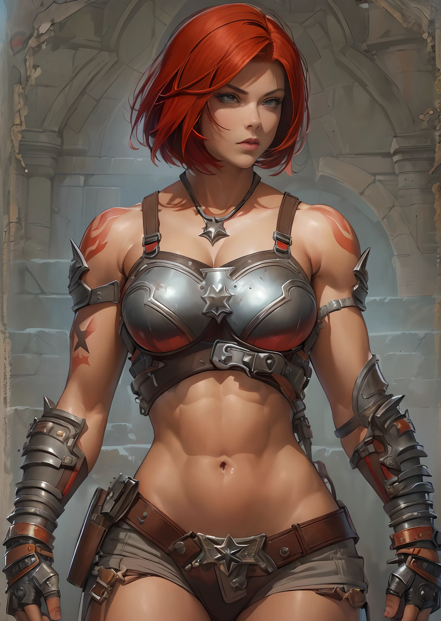 girl, , celtic warrior, dark ginger curly hair, holding a weapon and shield, small breasts,naked,battle facepaint, vibrant appearance, creative behavior, imaginative, sensual, spontaneous, highest quality, skin texture, intricate details, (cinematic lighting), RAW photo, 8k