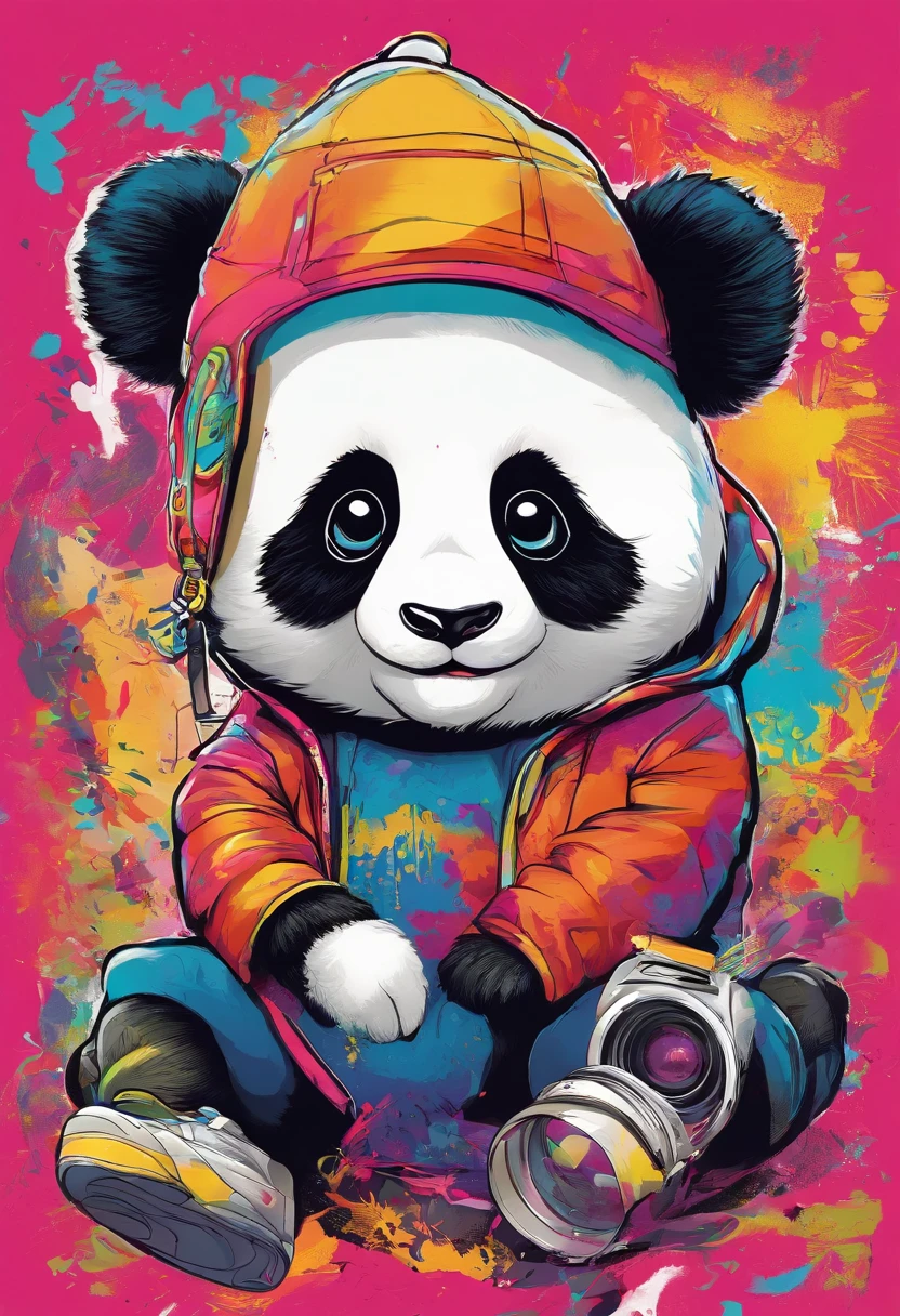 Full body depiction,Cute panda painting in hat,Popular at the art station,Wear sportswear,Detailed, Ultra-realistic rendering,British gang members,Street style,Cute pose,planet of cats,Stylish clothes,urbansamurai,Mewtwo,West Slavic features,8 1 5,Animate