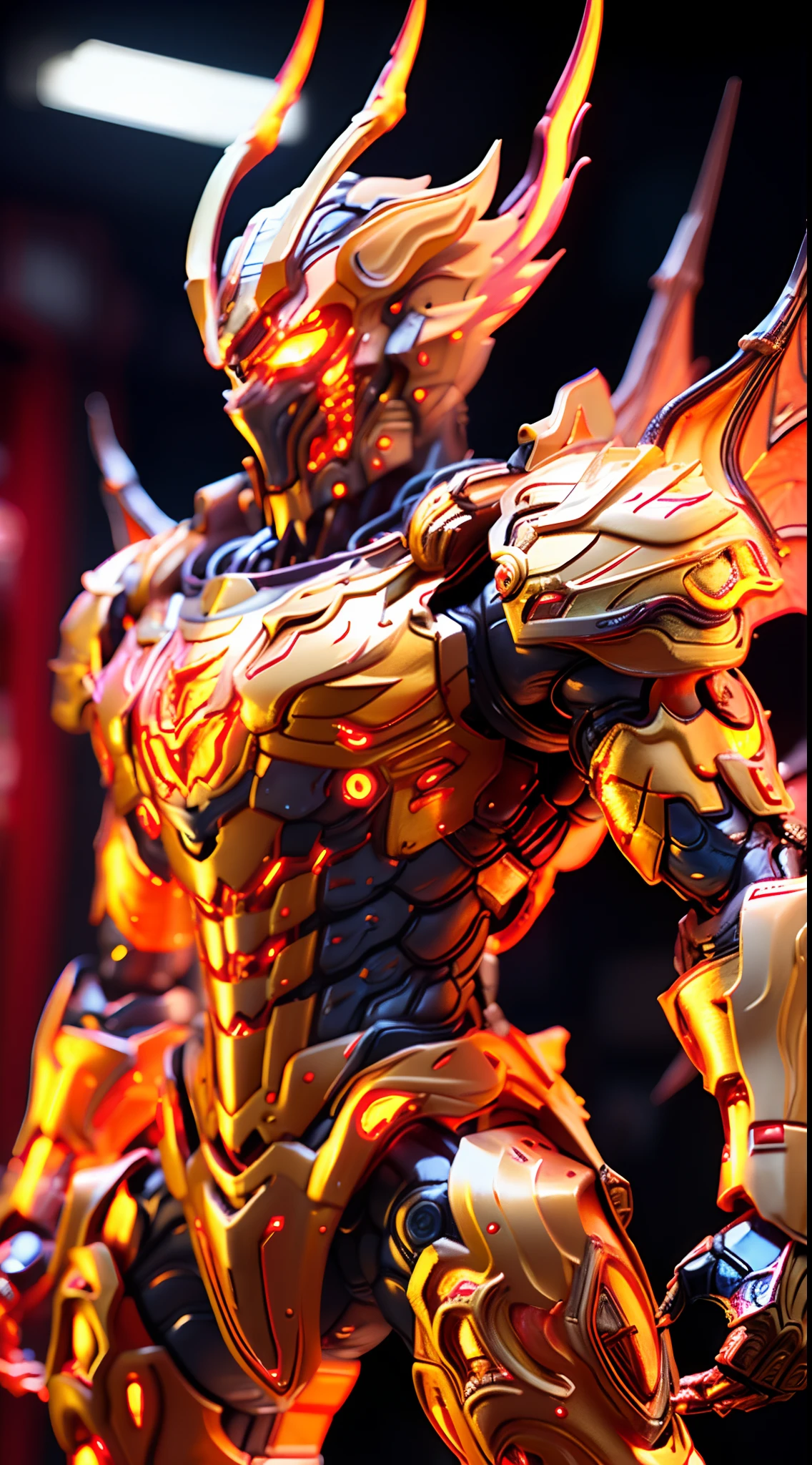 GOLDEN DRAGON, DRAGON WINGS, MECHANICAL ARMOR, TRANSPARANT, MUSCLE BODY